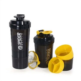 Protein Shaker Bottle – Pro Series Sports Water Bottle For Protein Shakes And Pre Workout Excercise Bottle With Pill Tray, Shakes Cup, Powder Storage And Mixing Ball (Yellow)