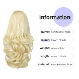 ponytail extension,12" claw clip hair extensions ponytail short curly hair Hair Extension Natural Looking Synthetic Hairpiece for Women Bleach Blonde