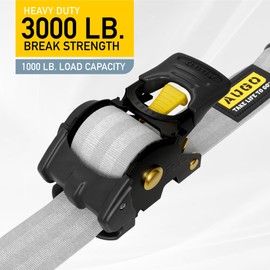 AUGO Retractable Ratchet Straps | 2 Heavy Duty Ratchet Straps Self Retractable Tie Down Straps with Soft Loops & Storage Bag for Motorcycle, Truck, Trailer, Cargo Van | 3000 Lb Break Strength 2” x 10’