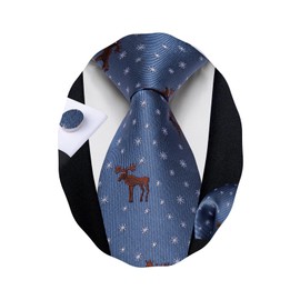 DiBanGu - Corbata de Navidad para hombre, para día festivo, festivales, día festivo, corbata, corbata, corbata, corbata, Papá Noel, Reno azul cielo, Talla única