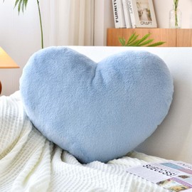 XVTRU Soft Heart Shaped Pillows, Cute Dusty Blue Heart Decorative Pillow, 19.6"x15.7" Heart Plush Cushion, Faux Rabbit Fur Room Decor Throw Pillow for Couch Bed Women Valentine's Day Xmas Gift