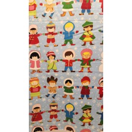 Alexander Henry BonEful FABRIC FQ Cotton Quilt VTG White Blue International Kid Snowflake Xmas S