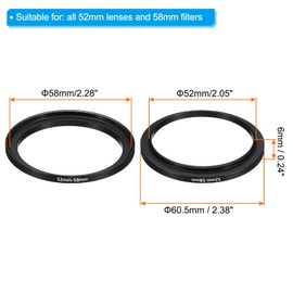 PATIKIL 52mm-58mm Metal Step Up Ring, 2 Pack Camera Lens Filter Adapter Ring Aluminum Filter Adapter Ring for Camera Lenses Hood, Black