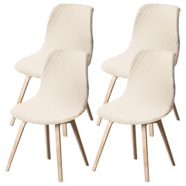 UKQRRTC 4Pcs Dining Room Chair Covers, Minimalist Shell Chair Cover, Elastic Round Back Chair Slipcovers, Armless Chair Cover, Shell Chair Slipcover for Kitchen Living Room (Beige)