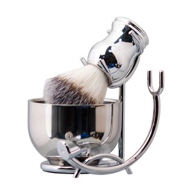 Grandslam Shaving Brush 3-in-1 Men's Set Shaving Brush Pure Synthetic Hair, Stainless Steel Shaving Brush Holder and Shaving Bowl, Gift for Father, Husband, Men