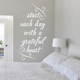 Sweetums Signatures - Wall Decal for Bedroom, Living Room - Start Each Day with A Grateful Heart Sticker - Multiple Size Options - Select Your Color (White, 17" Wide x 36" Tall)