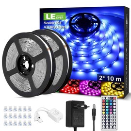 Lepro LE LED Strip 20M(2x10M), RGB LED Streifen Band, 5050 SMD 600 LEDs Stripes fr Weihnachten, 12V Selbstklebend Lichtband mit Fernbedienung, Flexibel LED Leiste, Lichterkette fr Haus, Party, Bar, TV