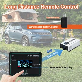 OUBOTEK 1000 Watts Power Inverter Peak Power 2000W Pure Sine Wave 12V DC to 120V AC RV Converter with Wireless Remote Control LCD Display 4 AC Outlets Dual USB Port Type C Off Grid Solar Inverter