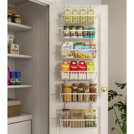 Mefirt 12 Inch Wide Narrow Over The Door Pantry Organizer, Pantry Organization and Storage, 6-Tier Metal Hanging Deep Basket Wall Spice Rack Seasoning Shelves, Home & Kitchen Essentials, White
