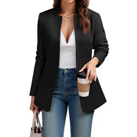 Cicy Bell Womens Business Casual Blazer Long Sleeve Open Front Notch Stand Collar Blazer Work Office Jacket Suit Black