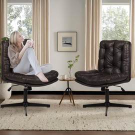 RQZ PU Leather Accent Chair Set of 2, Criss Cross Chair No Wheels,Cross Legged Office Chair with Thickened Double Cushion for Home Office Bedroom