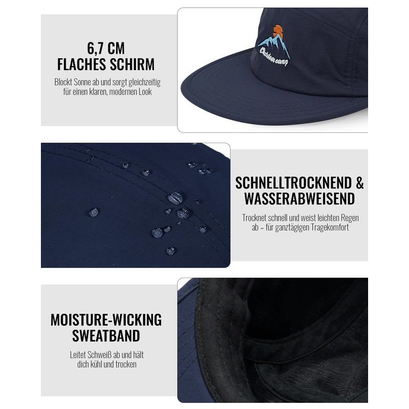 CLAPE Summer 5 Panel Outdoor Camp Waterproof Quick-Drying Baseball Cap