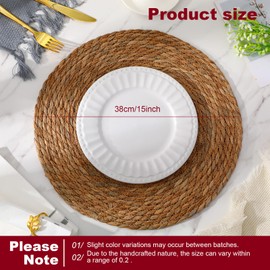 Gandeer 15 Inch Round Woven Placemats Set of 10, Rattan Wicker Placemats Boho Farmhouse Rustic Woven Place Mats for Dining Table Wedding Baby Shower, Fall, Halloween, Thanksgiving, Chrismats