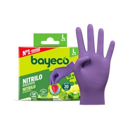 Bayeco - Disposable Nitrile Gloves - Purple Colour - Ambidextrous - Dust and Latex - Textured fingers for better grip - Dispenser with 20 pieces - Size L