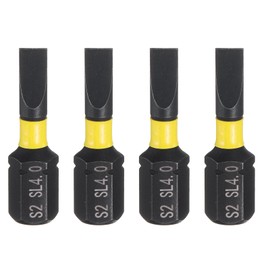 HARFINGTON 4pcs SL4 Slotted Screwdriver Bit 1/4" Hex Shank 25mm/1" Length Magnetic Flat Head Hex Bits S2 Steel Screw Driver Bit Industrial Grade Electric Drill Bits