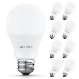 LUXRITE A19 LED Light Bulb 60 Watt Equivalent, Non Dimmable, CRI80, 2700K Warm White, 800LM, Standard LED Light Bulbs 8W, E26 Base, Enclosed Fixture Rated, Damp Rated, ETL Listed (8 Pack)