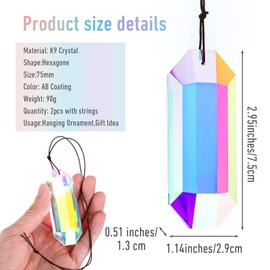 2PCS Large Suncatchers Crystal Prisms, 2.95'' Sun Catchers Indoor Window Crystal Suncatcher Hanging Sun Catcher with Ab Colored Glass Prism, Rainbow Maker for Windows, Garden, Home Decor
