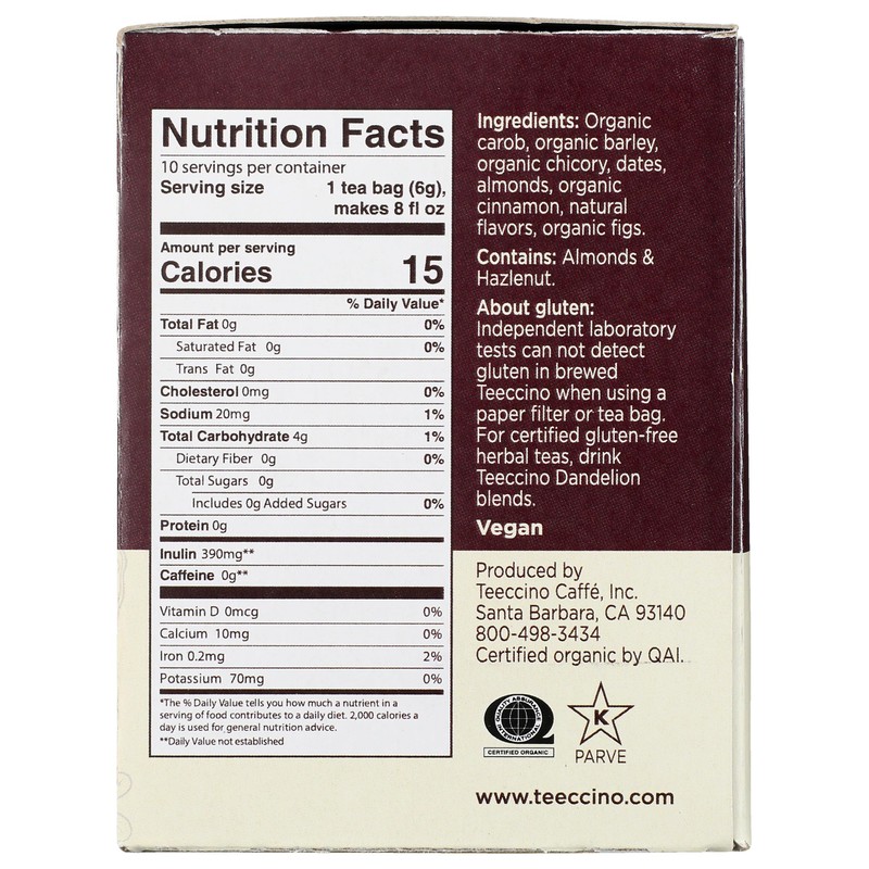 Teeccino Snickerdoodle Herbal Tea - Dessert Beverage That’s Prebiotic, Caffeine-Free