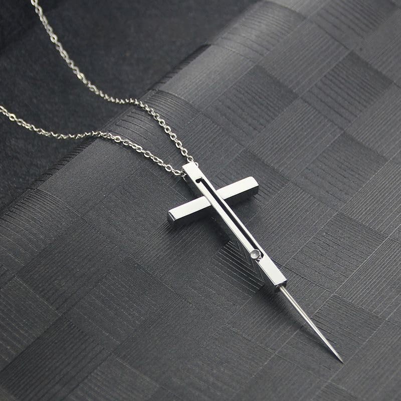 Self Defense Cross Necklace, 21 inch Chain, Stainless Steel Hidden
