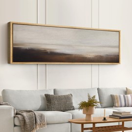 SIGNFORD Large Framed Canvas Print Wall Art Minimalist Landscape in Earth Tones Serene Abstract Horizon Illustrations Modern Art Relax/Calm Warm for Living Room, Bedroom, Office - 60"x20"