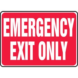 Accuform MEXT441VS Adhesive Vinyl Safety Sign, Legend "Emergency EXIT ONLY", 10" Length x 14" Width x 0.004" Thickness, White on Red