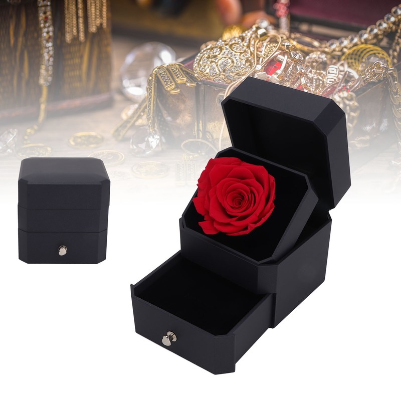 Red Rose Gift Box Soft Flocking Lifting Drawer Portable Jewelry