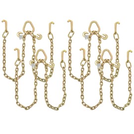Mytee Products (4 Pack Grade 70 5/16" V-Chain Bridle Tow w/ 4" Mini J Hooks & Grab Hooks at Pear Link - 3' Leg 4700 LBS WLL Tow Truck Chain for Trailer Wrecker Recovery Towing
