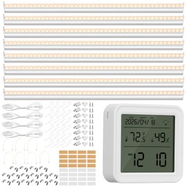 Digital Room Thermometer Indoor Hygrometer and 8 Pcs 2FT T5 Grow Lights, Remote Temperature Monitor Plants Temperature Humidity Meter LED Light Strip for Greenhouse Plant Grow Shelf Plug and Play
