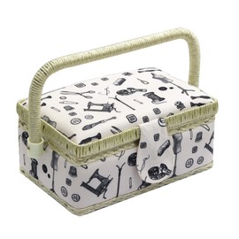 Small Sewing Box Sewing Basket with Sewing Kit Accessories Sewing Supplies Organizer for Students Sewing Beginner (Beige)