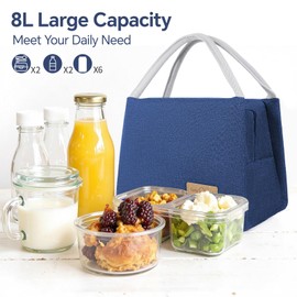 Small Lunch Bag for Women Men Adult, Insulated Lunch Containers Box Bag Waterproof Portable, Reusable Lunch Tote Bags for Work, Outdoor (Blue)