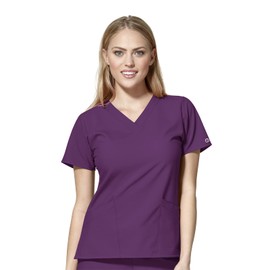 WonderWink Womens Basic V-Neck Top Medical Scrubs Shirt, Eggplant, X-Large US