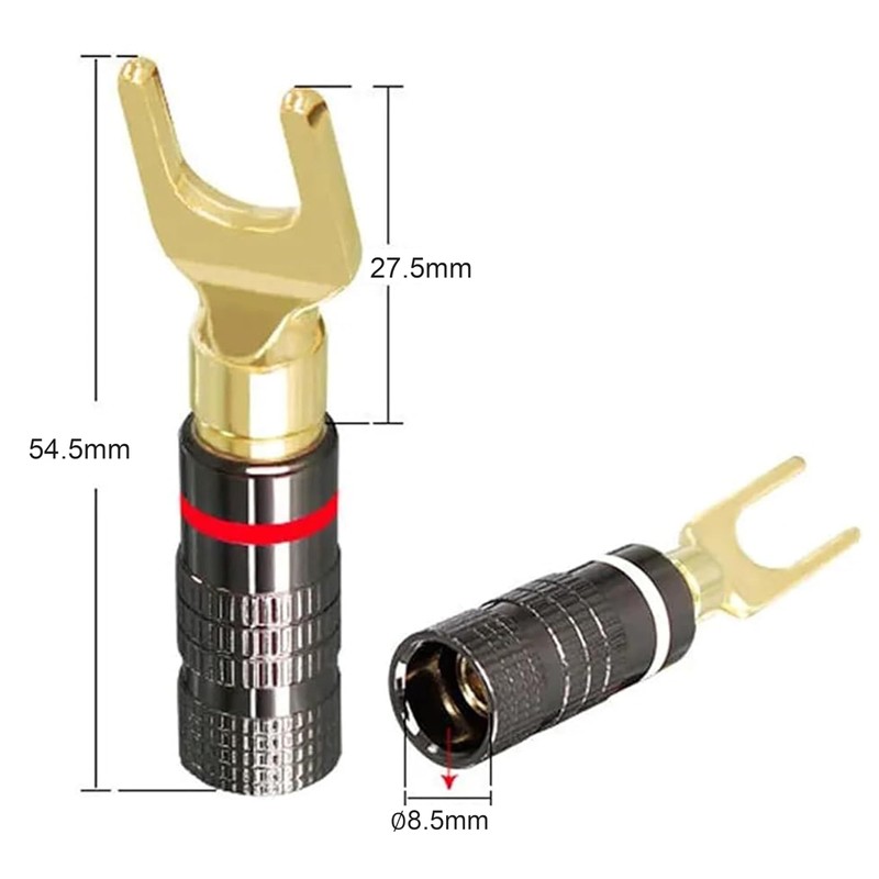 Speaker Banana Plug Set, 4-Pack Y Spade Connectors, 45 Degree