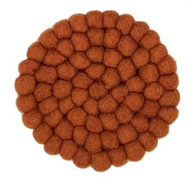 Alive Round Felt Ball Coasters, Wool Table Coasters, Felt Coaster Pads, Absorbent Trivet for Drinks, Heat Resistant, Thick & Durable, Hand Felted in Nepal (Orange, Large - Pan/Plate Holder)