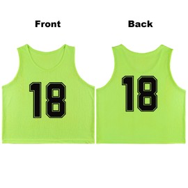 RE-HUO Set of 12 Numbered (13-24) Soccer Vests/Sport Pinnies/Training Bibs with Free Carry Bag(Neon green13-24,XL)