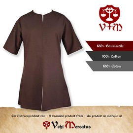 Vehi Mercatus Simple Medieval Tunic Short Sleeve Njord Cotton Black, Brown, Red, Size or Blue LARP, Reenactment, Everyday (Brown, L)