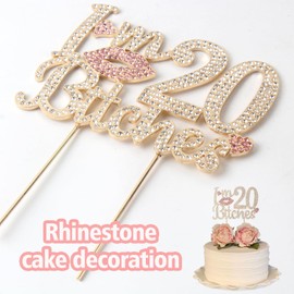 LASKYER - Decoración para tarta con diamantes de imitación dorados y rosados con texto en inglés «I'm 20th Funny Birthday Cheers to 20 Years Old Twenty Bday Party Metal Sparkly Food Centerpieces Decoración