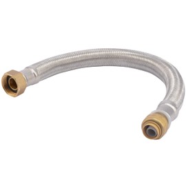 SharkBite 1/2 Inch x 3/4 Inch FIP x 15 Inch Stainless Steel Braided Flexible Water Heater Connector, Push To Connect Brass Plumbing Fitting, PEX Pipe, Copper, CPVC, PE-RT, HDPE, U3068FLEX15LF