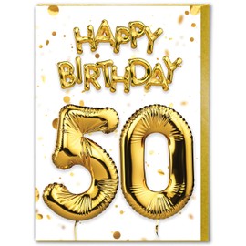 Brainbox Candy - 50th Birthday Card - Age 50 - Beautiful White Gold Foil Effect Age Card - Birthday Cards For Him Her Men Women Friends