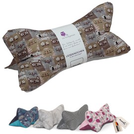 Leseknochen Nackenkissen (Miau braun) bequem und waschbar! Handgestopft und genäht in Deutschland - Nutzbar als Nackenrolle Kissen Nackenrolle