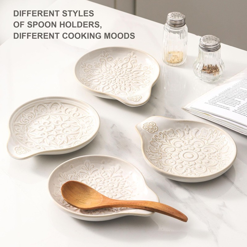 Howise Farmhouse Ceramic Spoon Rests Holder for Kitchen Counter Stove
