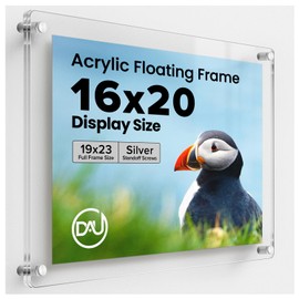 Frameless Floating Acrylic Frame 16"x20" - Clear Picture Frame for Diploma, Wall Art, Photo, & Paintings, Heavy Duty Acrylic Floating Frames, Wall-Mounted Picture Frames, Rectangular Photo Holder