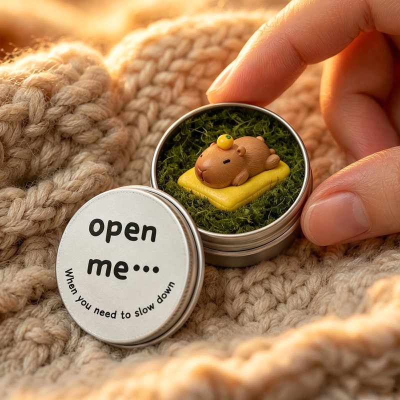Capybara Figures in a Tin, Mini Capybara Figurine with “Open
