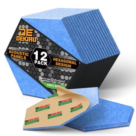 DEKIRU 12 PACK Acoustic Panels, Sound Proof Foam Panels Hexagon Self-Adhesive 12"X10"X0.4", Flame resistant Soundproof Wall Panels, Sound Proof Panels For Walls, Home and Studio Equipment (Blue）