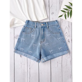 oyyniis Girl's Jean Shorts with Bow Cute Y2K High Waist Straight Leg Denim Shorts Trendy Tween Girls Size 12