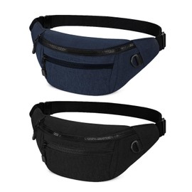 2 Pack Bum Bags Fanny Pack Waterproof Waist Bag Bumbags with Adjustable Belt Fashion Bag with 3 Zipper Pockets for Men Women(Black,Navy)