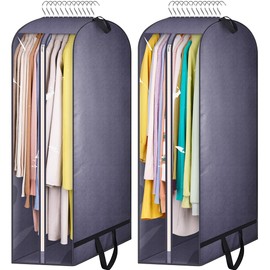 KIMBORA 10" Gusseted Clear Garment Bags for Hanging Clothes Storage, 43" Suit Bags for Closet Storage with Handles, Garment Covers for Coats, Jackets, Sweaters (2 Packs, Grey)