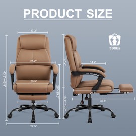Misolant Big and Tall Office Chair with Footrest, High Back Desk Chair with Linkage Armrest, 90-155° Recline Executive Computer Chairs with Adjustable Height for Home