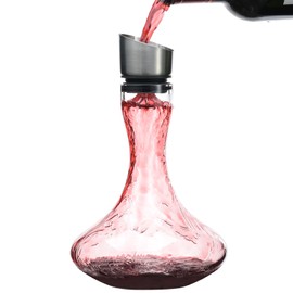 Wlasss Hand Blown Wine Decanter with Aerator, 1300ml/44oz Red Wine Decanter, Crystal Wine Carafe with Stainless Steel Pour Lid and Filter, Elegant Design Easy Pour, Wine Aerator Wine Gifts for Women