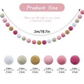 3Pcs Pom Pom Garland Felt Balls Colored Felt Ball Garland with 90 Balls Pastel Pom Pom Garland 2M Colorful Pom Poms Garlands for Bedroom Christmas Wedding Birthday Party Decoration, 2.5CM