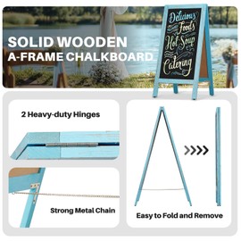 4 THOUGHT A-Frame Chalkboard 40" x 20", Chalk Board Sign Board Magnetic Sandwich Board Pine Wooden Freestanding Double-Sided Chalkboard Easel for Restaurant Cafe Shop Wedding Party, Blue